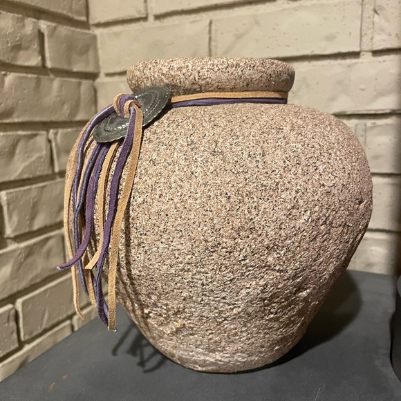 Other - Southwestern Stone Vase with Leather Accents